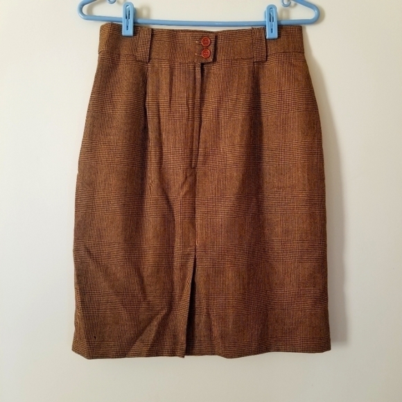 VINTAGE German Wool Pencil Plaid Skirt Size 38 Houndstooth Tweed Prep - Picture 4 of 10
